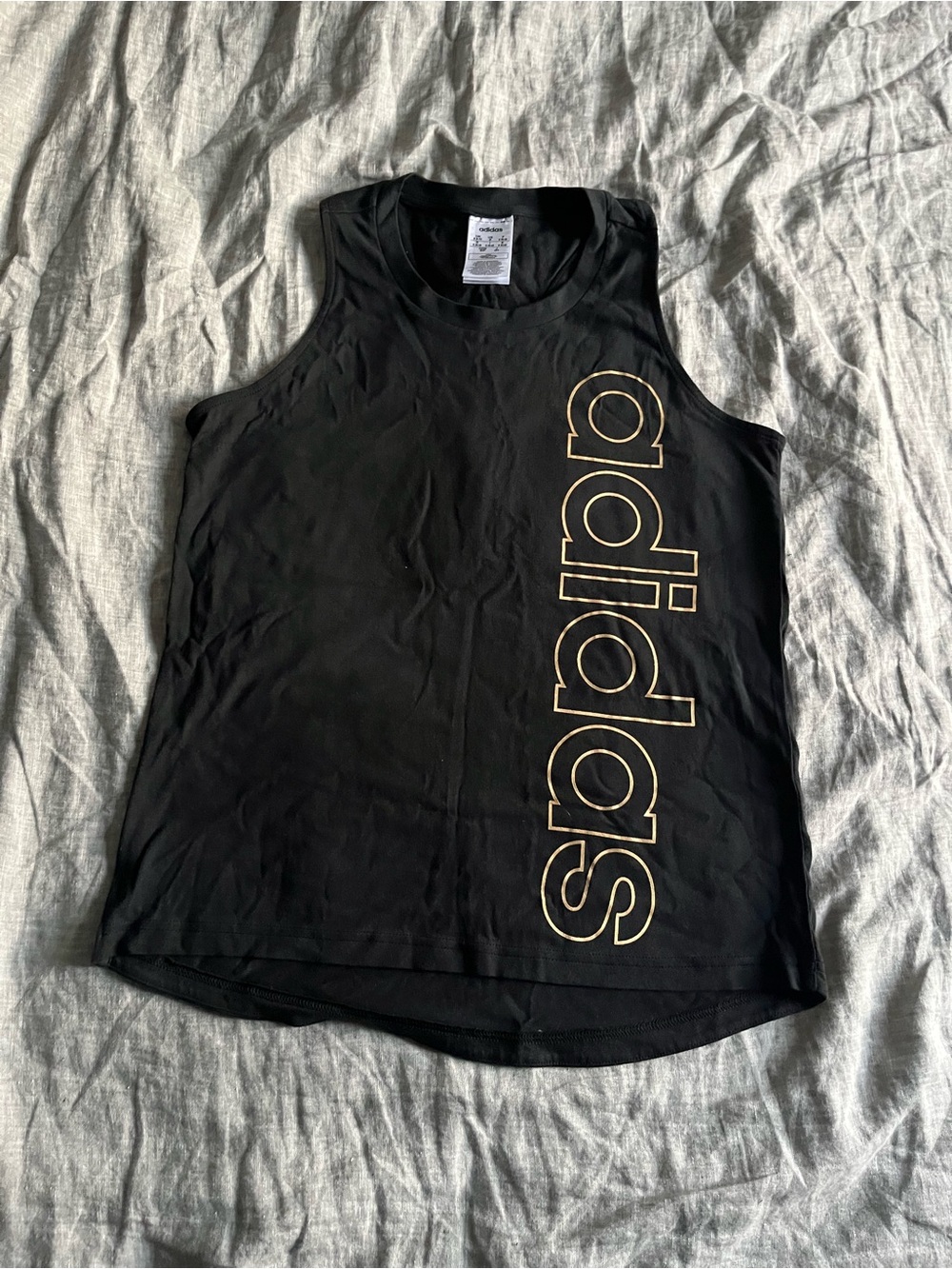 adidas Black Muscle Tank with Gold Vertical Logo